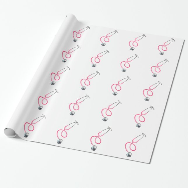 Classy Pink Stethoscope Medical Theme Wrapping Paper (Unrolled)