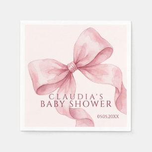 Classy Pink Watercolor Bow Baby Shower Napkin