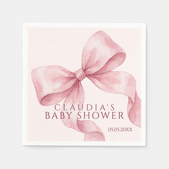 Classy Pink Watercolor Bow Baby Shower Napkin (Front)