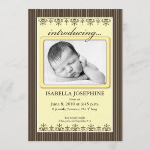 Classy Pinstripe Lemon 5x7" Birth Announcement
