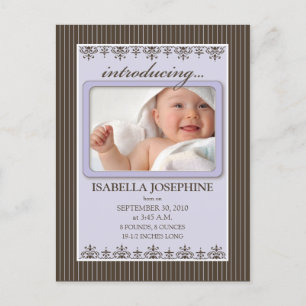 Classy Pinstripe Lilac Baby Announcement Postcard