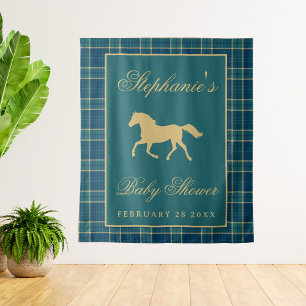 Classy Plaid Horse Equestrian Baby Shower Backdrop Tapestry