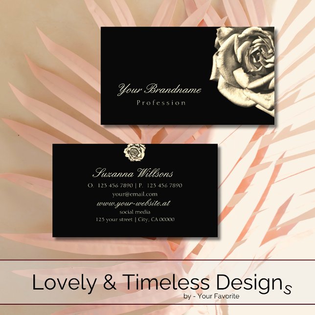 Classy Plain Black Beige Rose Simple Business Card (Creator Uploaded)