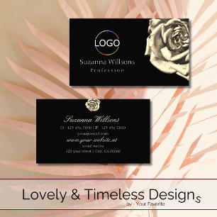 Classy Plain Black Beige Rose with Logo Simple Business Card