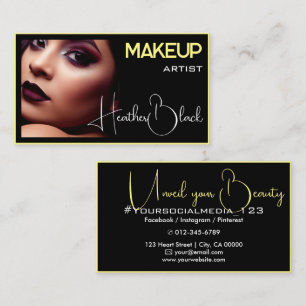 Classy Plain Black Thin Border Glam Photo Image Business Card