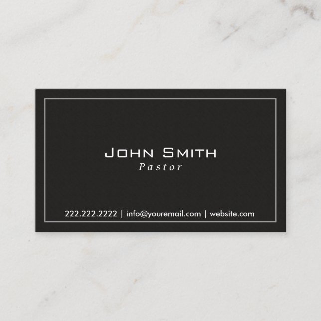 Classy Plain Dark Pastor Business Card (Front)