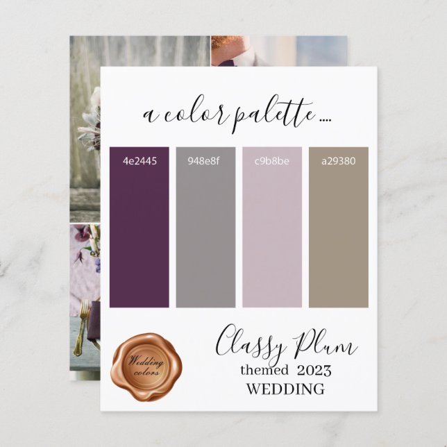 Classy plum Wedding colours Palette Card 2023 (Front/Back)