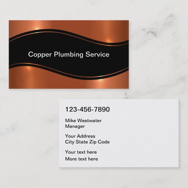 Classy Plumber Service Copper Look Business Card (Front/Back)
