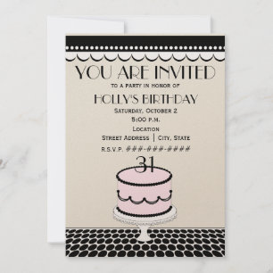 Classy Polka Dot Birthday Cake Birthday Party Invitation