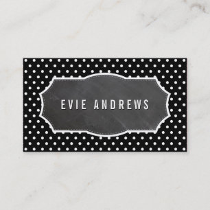 CLASSY polka dot pattern chalkboard panel black Business Card