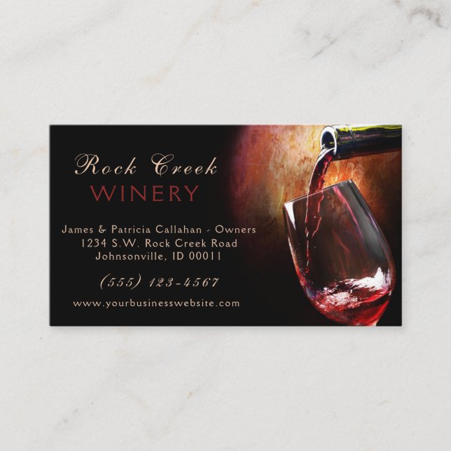 Classy Pouring Burgundy Red Wine Winery Business Card (Front)