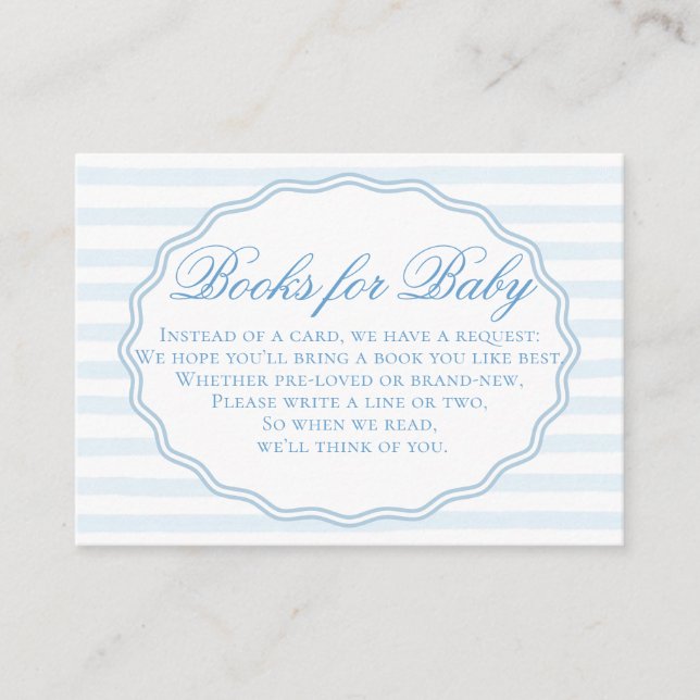 Classy Preppy Blue White Stripes Books for Baby Enclosure Card (Front)