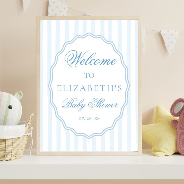 Classy Preppy Stripes Wavy Frame Coast Baby Shower Poster (Creator Uploaded)