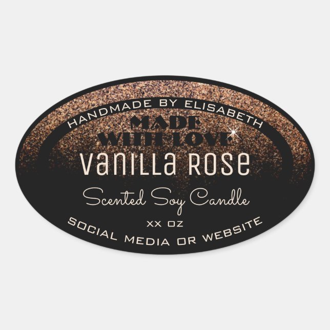 Classy Product Labels Black Rose Gold Glitter Rain (Front)
