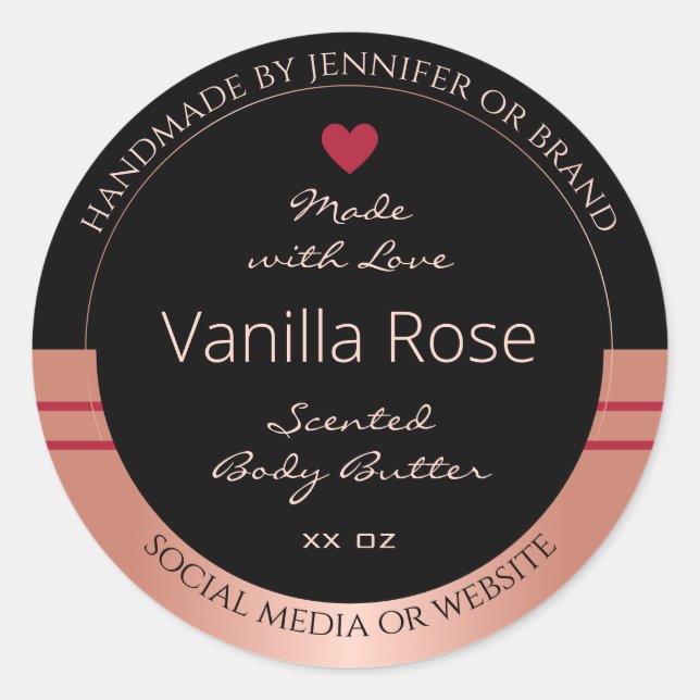 Classy Product Packaging Label Black and Rose Gold (Front)