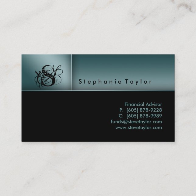 Classy Professional Black Teal Business Card (Front)