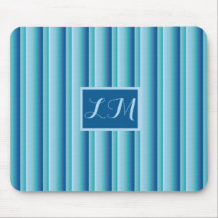 Classy & Professional Blue Stripes Monogram Mouse Mat