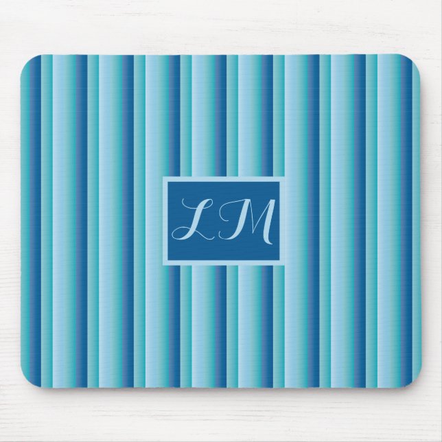 Classy & Professional Blue Stripes Monogram Mouse Mat (Front)