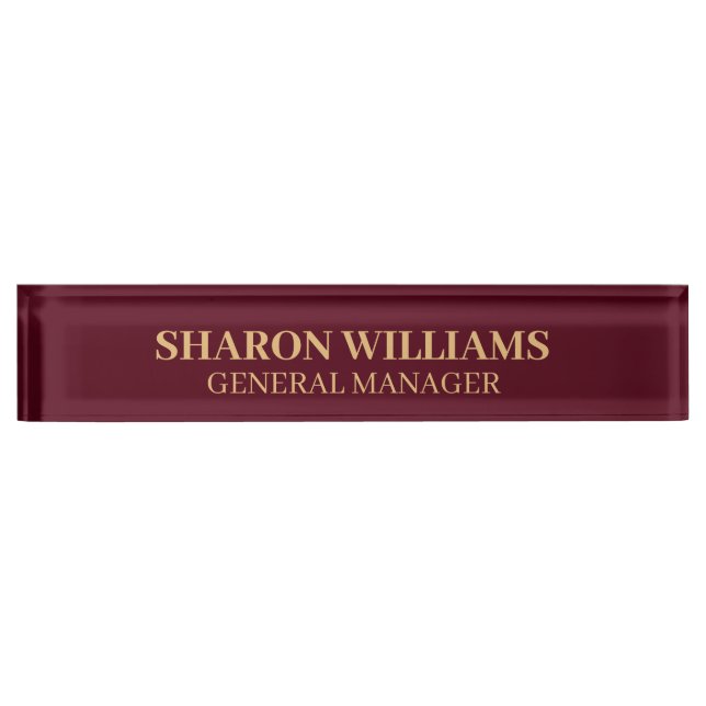 Classy Professional Burgundy Red Office Title Nameplate (Front)