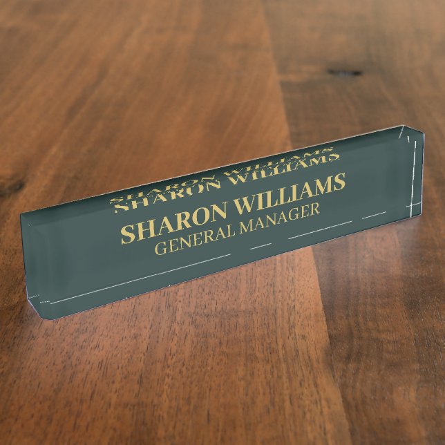 Classy Professional Dark Green & Gold Office Title Nameplate (Side)