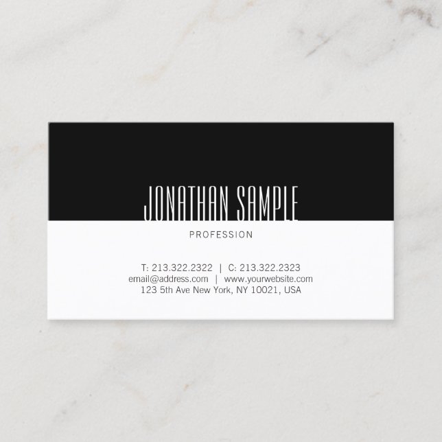 Classy Professional Design Black And White Plain Business Card (Front)