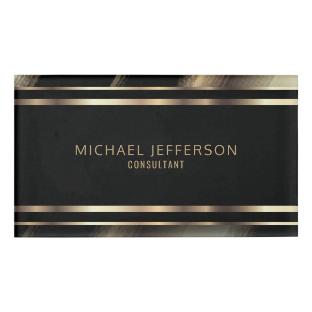 Classy Professional Gold and Black Name Tag (Front)