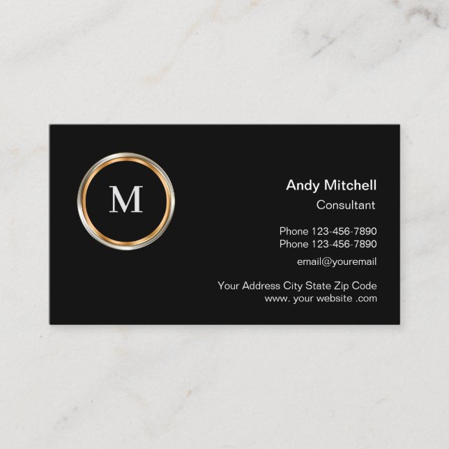 Classy Professional Monogram Business Consultant Business Card (Front)