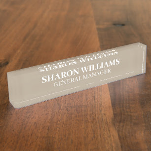 Classy Professional Taupe Beige Office Title Desk Nameplate