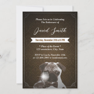 Classy Pug & Wine Retirement Party Invitations