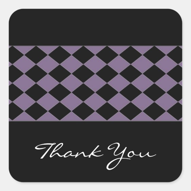 Classy Purple and Black Diamond Thank You Square Sticker (Front)