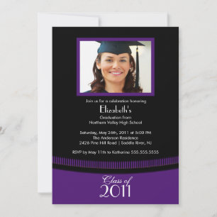 Classy Purple & Black Graduation Invitation Photo