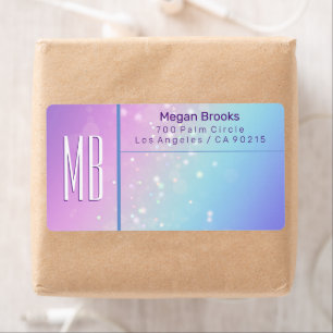 Classy Purple & Blue Bokeh Star Monogram Address