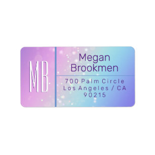 Classy Purple & Blue Bokeh Star Monogram Address Label