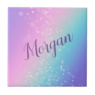 Classy Purple & Blue Bokeh Star, Name or Monogram  Tile