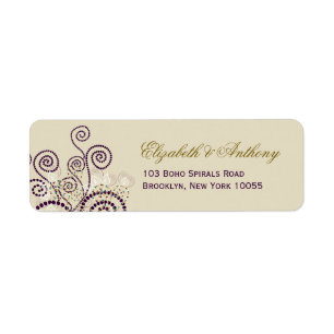 Classy Purple Boho Spirals Wedding Address Label