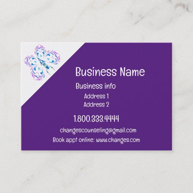 Classy Purple Butterfly Changes Counseling Service Business Card (Front)
