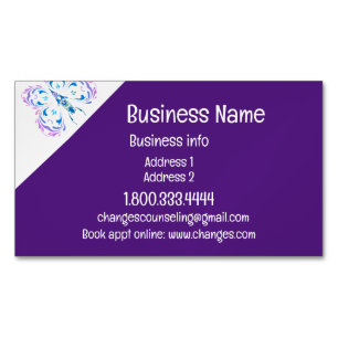 Classy Purple Butterfly Changes Counseling Service Magnetic Business Card