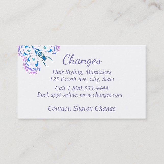 Classy Purple Butterfly Hair & Nails Custom Business Card (Front)