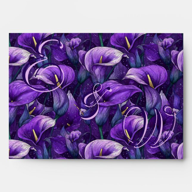 Classy Purple Calla Lilies Aesthetic Greenery Wedd Envelope (Front)