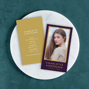 Classy Purple Faux Gold Headshot Photo Business Card