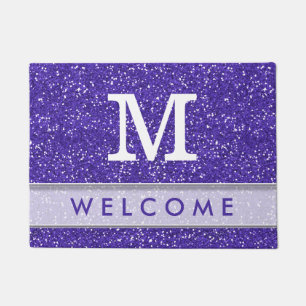 Classy Purple Glitter Look Monogrammed Welcome Doormat