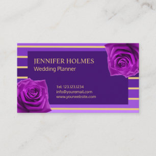Classy Purple Gold Stripes Rose Business Card