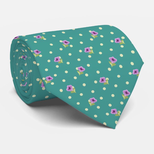 Classy Purple Green on Jungle Green Floral Pattern Tie (Rolled)