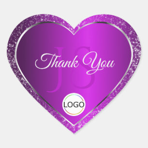 Classy Purple Logo Initials Glitter Cute Thank You Heart Sticker
