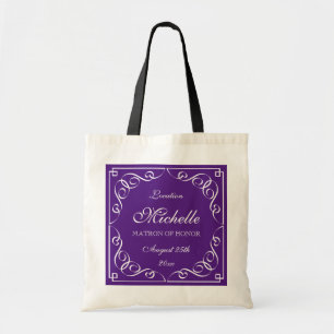 Classy purple matron of honour wedding tote bags