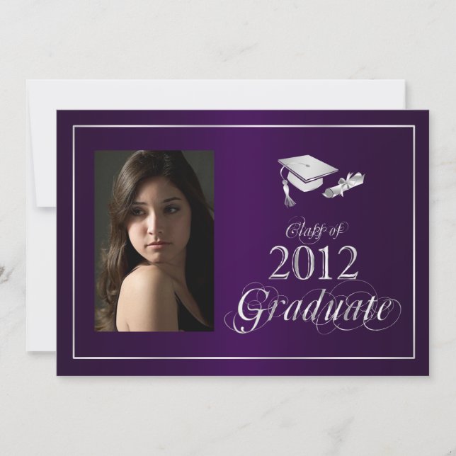 Classy Purple & Silver 2012 Graduate Photo Invite (Front)
