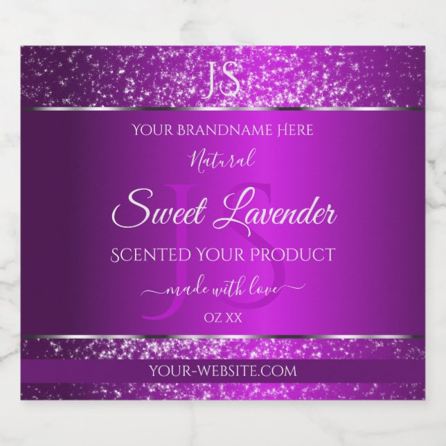 Classy Purple with Glitter Initials Product Labels (Single Label)