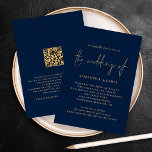 Classy QR Code Gold Navy Wedding Invitation<br><div class="desc">Classy QR Code Gold Navy Blue Wedding Invitaion. Add your QR code to your wedding website on the back so your guests can RSVP and see all the details online without the need for separate enclosures. Your QR code will automatically be generated when you change the sample url to your...</div>