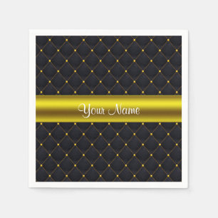 Classy Quilted Black and Gold Personalised Napkin