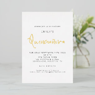 Classy Quinceanera Modern Script Real  Foil Invita